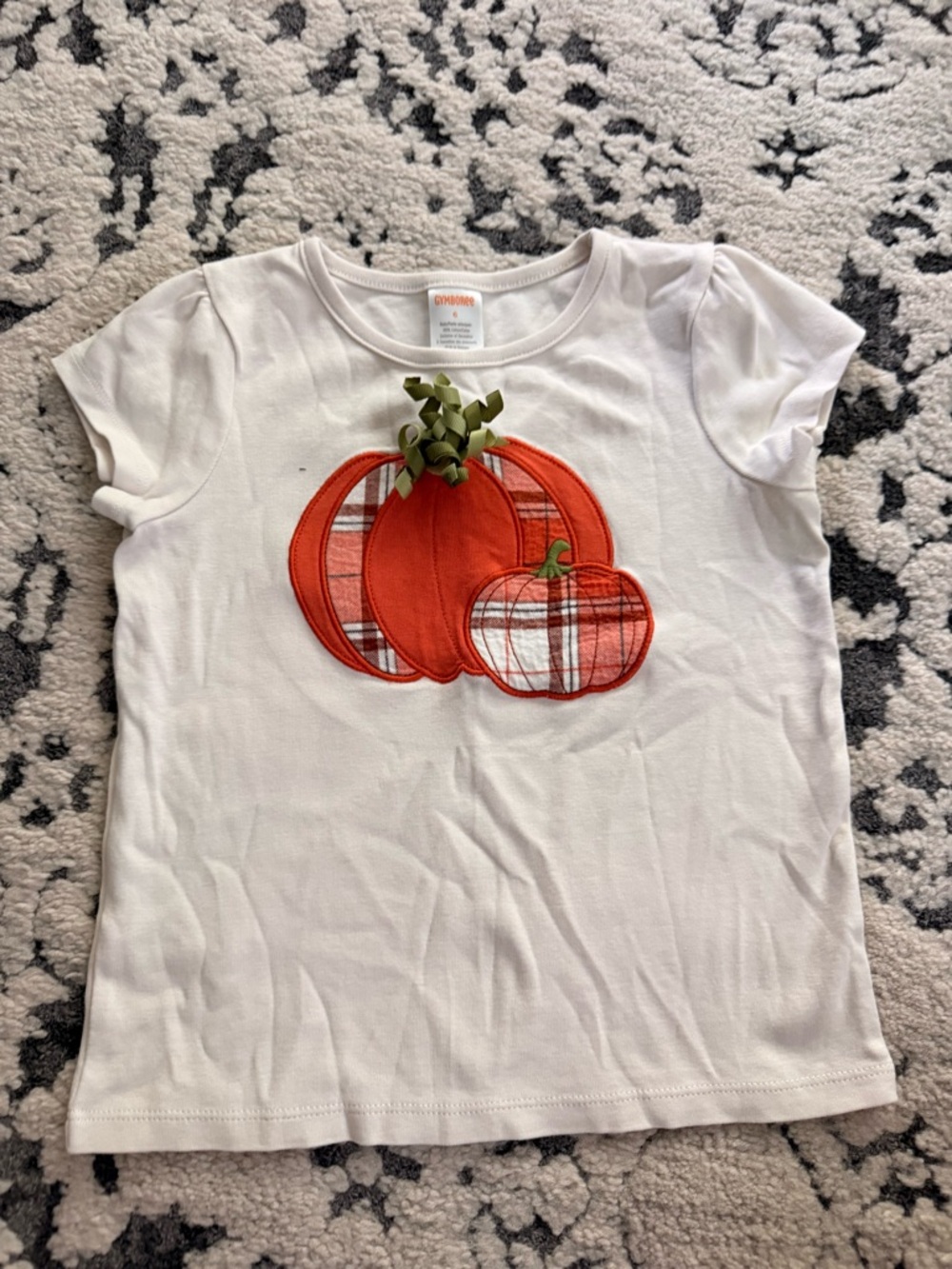 Gymboree White Tee with Orange Plaid Pumpkin Applique